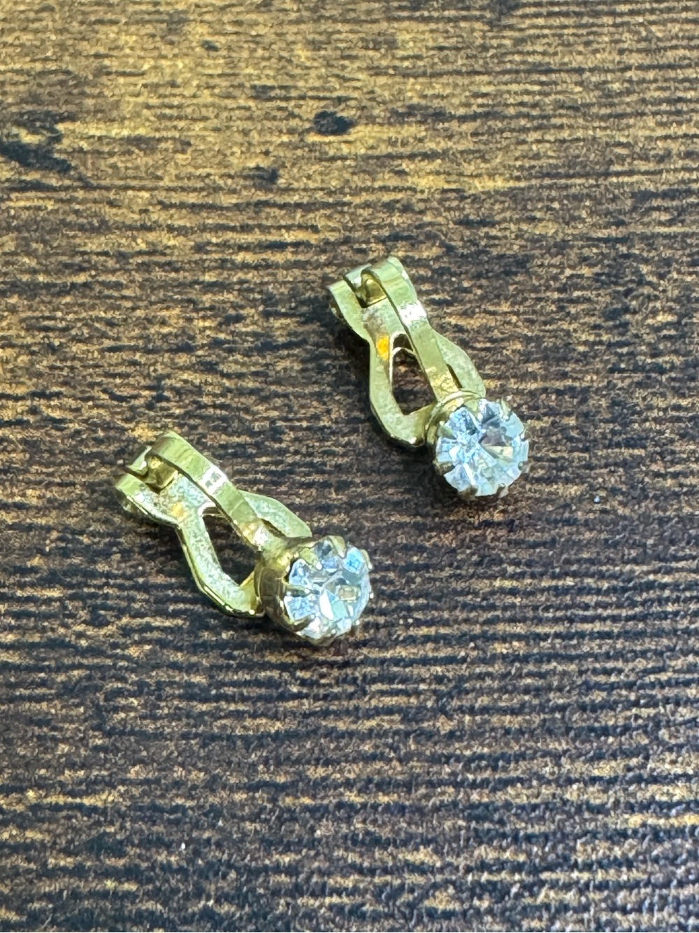 Vintage Gold and Clear Crystal Clip-On Earrings